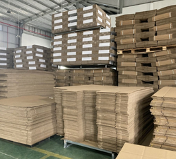 Labelled cartons stacked for loading