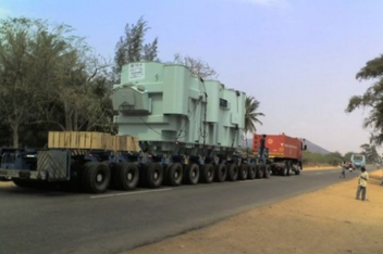 Transformer being transported on a heavy-duty trailer